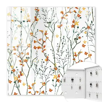 Wall mounted key cabinet Floral pattern on a white background