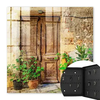 Wall mounted key cabinet Rustic clay doors in pots