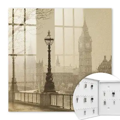 Wall mounted key cabinet Foggy London in the fog