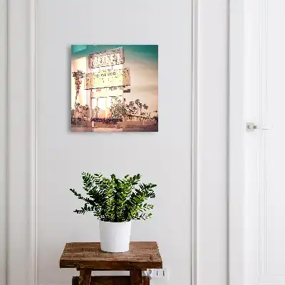 Decorative key box Retro motel with palm trees in the background