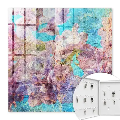 Wall mounted key box Colorful flowers in blue background