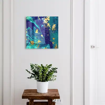 Wall mounted key cabinet Colorful abstraction in turquoise and navy blue