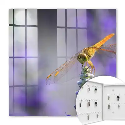 Wall mounted key cabinet Dragonfly on a purple flower