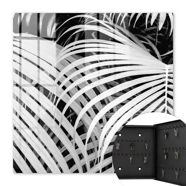 Key cabinet Black and white palm leaves