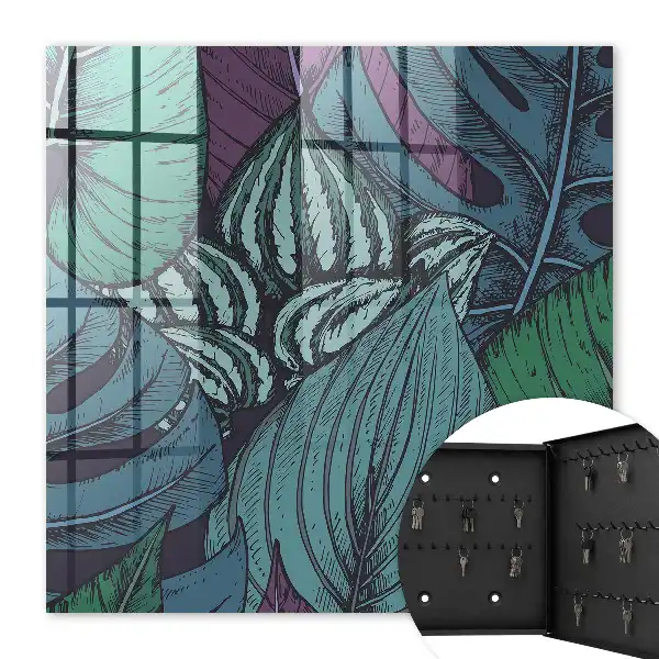 Wall mounted key box Mysterious leaves in dark shades