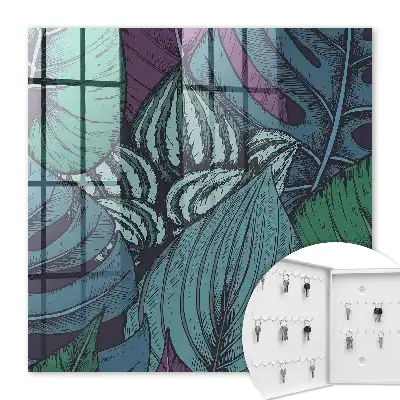 Wall mounted key box Mysterious leaves in dark shades