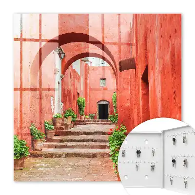Decorative key box Red street with plants and stairs