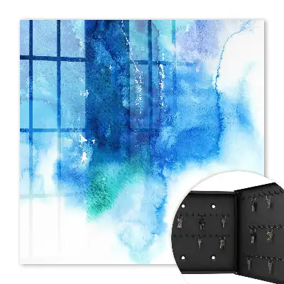 Wall mounted key cabinet Blue waves with green accents