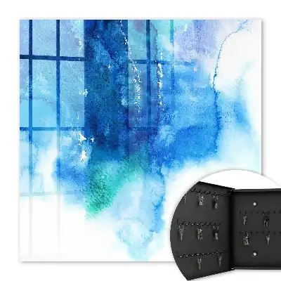 Wall mounted key cabinet Blue waves with green accents