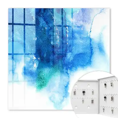 Wall mounted key cabinet Blue waves with green accents