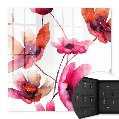 Wall mounted key box Watercolor flowers, delicate color