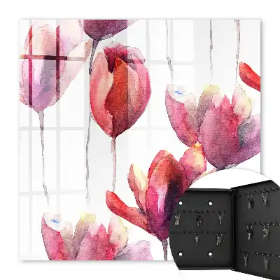 Wall mounted key cabinet Tulips in red and pink