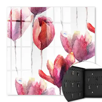 Wall mounted key cabinet Tulips in red and pink