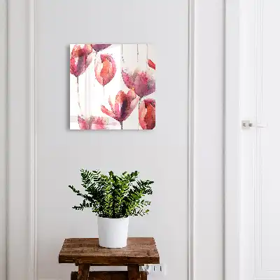 Wall mounted key cabinet Tulips in red and pink
