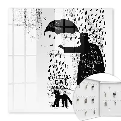 Wall mounted key cabinet Black silhouette with mysterious inscriptions