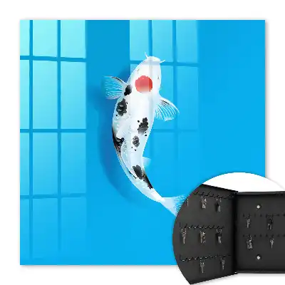 Wall mounted key cabinet Koi fish with blue background