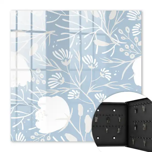 Wall mounted key box Plant motifs in blue background