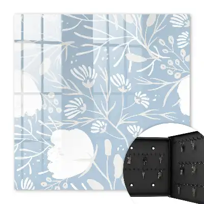 Wall mounted key box Plant motifs in blue background