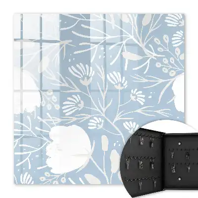 Wall mounted key box Plant motifs in blue background
