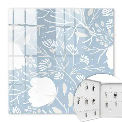 Wall mounted key box Plant motifs in blue background