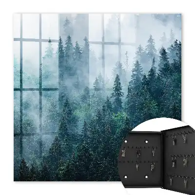 Key box for home Green forest in the morning fog