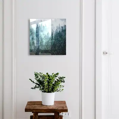 Key box for home Green forest in the morning fog