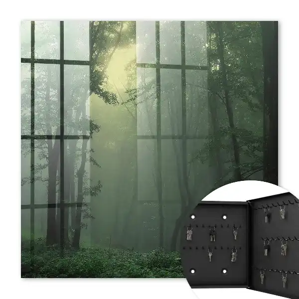 Wall mounted key cabinet Forest fog in the morning mist