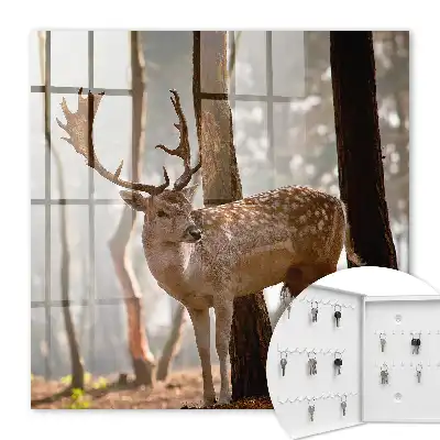 Wall mounted key box Deer in the forest at sunset