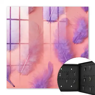 Wall mounted key box Purple feathers with pink background