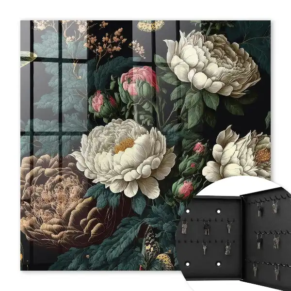 Decorative key box Peony flowers with a black background