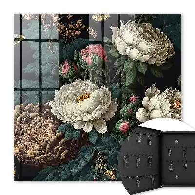 Decorative key box Peony flowers with a black background