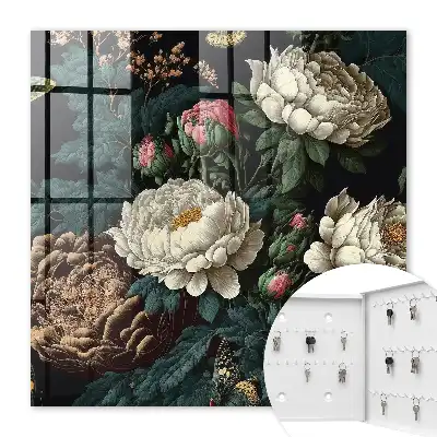 Decorative key box Peony flowers with a black background