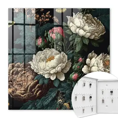 Decorative key box Peony flowers with a black background
