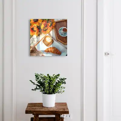 Wall mounted key cabinet Morning moments coffee croissant