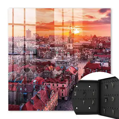 Wall mounted key box Sunset over historic rooftops