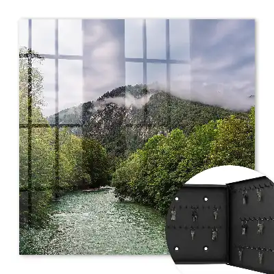 Decorative key box Mountain landscape with a river and forest