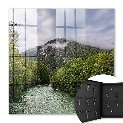Decorative key box Mountain landscape with a river and forest