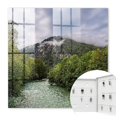 Decorative key box Mountain landscape with a river and forest