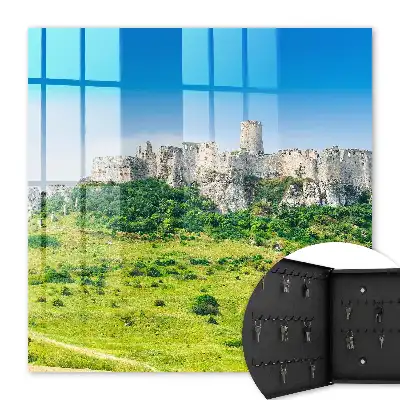 Wall mounted key cabinet Stone castle with blue sky