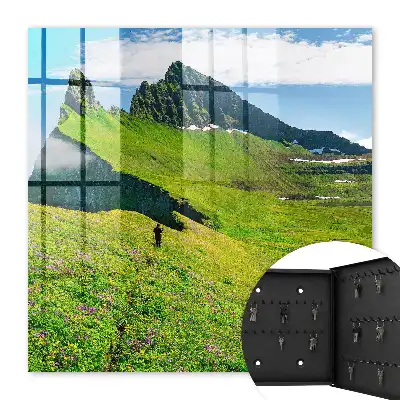 Wall mounted key box Green mountains blue sky
