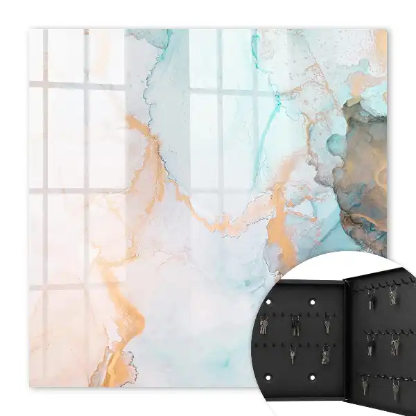 Wall mounted key cabinet Colorful marble orange forms