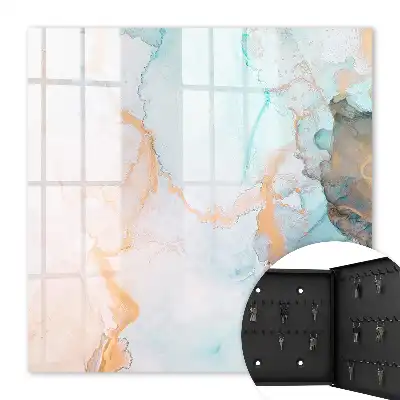 Wall mounted key cabinet Colorful marble orange forms