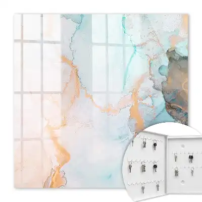 Wall mounted key cabinet Colorful marble orange forms