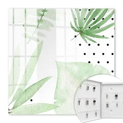 Wall mounted key box Green leaves in white background