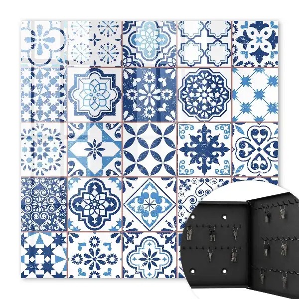 Key box for home Blue tiles with unique patterns