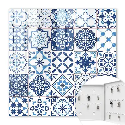 Key box for home Blue tiles with unique patterns