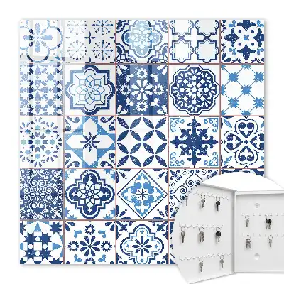 Key box for home Blue tiles with unique patterns