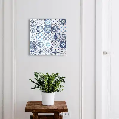 Key box for home Blue tiles with unique patterns