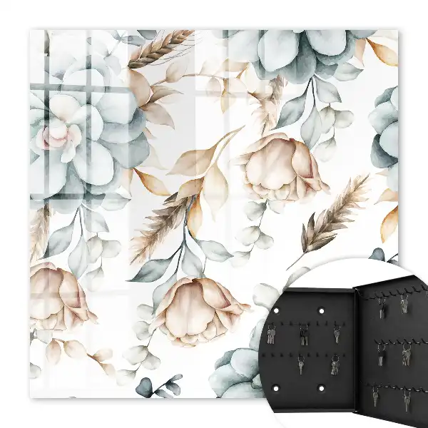 Wall mounted key box Watercolor flowers in soft colors
