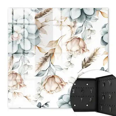 Wall mounted key box Watercolor flowers in soft colors